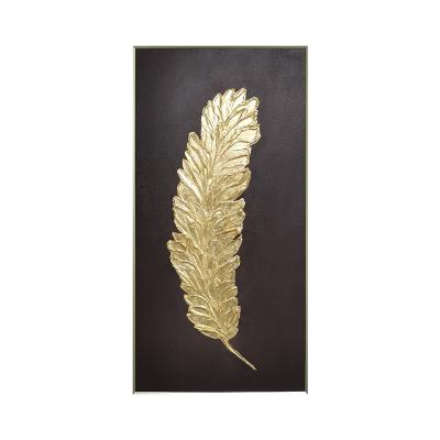 China Modern hand painted gold feather oil painting living room sofa bedroom background triple decoration for sale