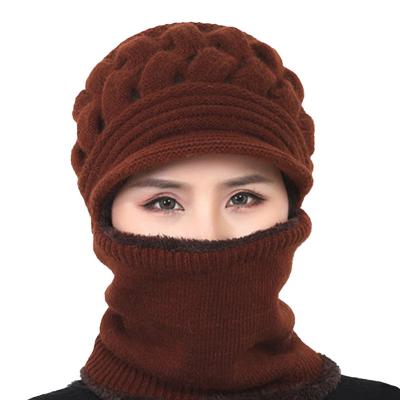 China COMMON High Quality Women's Winter Hat Covers Wool Knitted Warm Scarf Pom Pom Hat Scarf Set Windproof Thick For Outdoor for sale