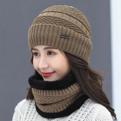 China Winter Breathable Thick Warm Knitted Russian Hat Women/Men Two Piece Sets Hat Wool Fleece Autumn Winter Hearing Protection Hat Scarf for sale