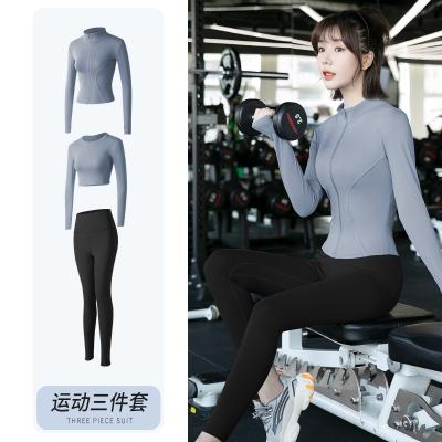 China Sustainable Workout Clothes Seamless Sports Bra Yoga Leggings 3 Piece Set Seamless Yoga Set Sport Wear Gym Clothes for sale