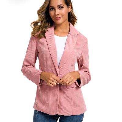 China 2022 Spring Women's Fashion Corduroy Casual Suit Small Sleeve Solid Color One Button Loose Women's Suit Anti-wrinkle Along for sale