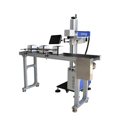 China Programmable Fiber Laser Marking Machine Flying Type With Conveyor With Conveyor Factory Price for sale