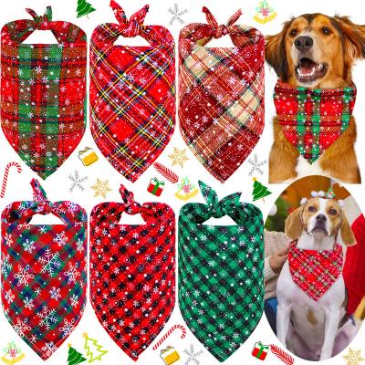 China Stocked 2023 Pet Christmas Triangle Plaid Snowflake Cotton Xmas Bandanas for Small Dog Pet for sale