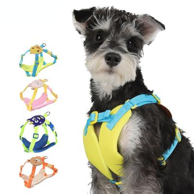 China Stocked Quality Comfortable Colorful Dog Harness Double Layer Mesh Cartoon Luxury Dog Harness for sale