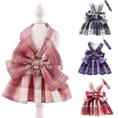 China Stocked Bow Dog Collar Skirt Cute Pet Harness with Breast Strap Traction Rope Cat Dogs Clothes Harness Vest Princess Tutu Dress Skirt for sale