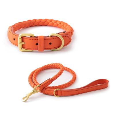 China Stocked PU Leather Woven Dog Leash Pet Collar Set Dog Walking  Leash Corgi Side Herding Small and Medium Dogs for sale