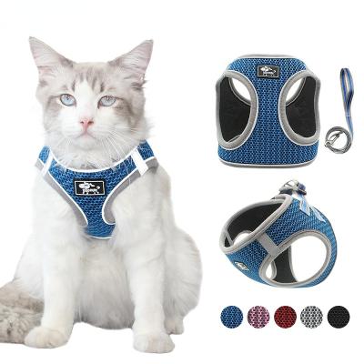 China Stocked Super Breathable Pet Cat Harness and Leash Set for Summer Reflectivity Adjustable Dog Harness Leash for sale