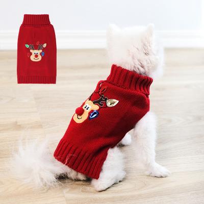 China Stocked New Autumn Winter Xmas Pet Clothing Cute High Neck  Deer Christmas Sweater For Cat Dog Pet for sale