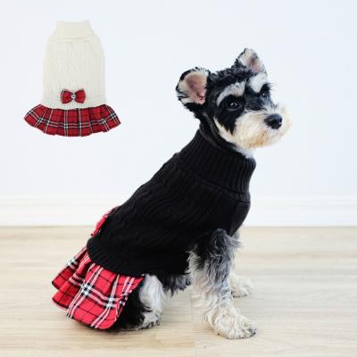 China Stocked Autumn/Winter Knit Pet Dress Clothing Simple Plaid Pet Cat Sweater Skirt  Dog Jumper Coat for sale