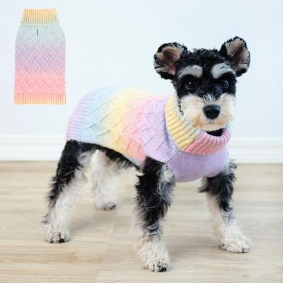 China Stocked Winter Small Dog Sweater Simple High Neck Gradient Rainbow Cat Sweater Dog Clothes for Small Dog for sale