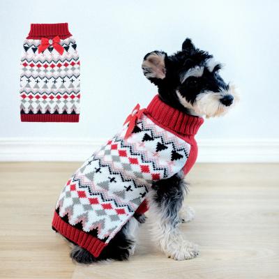 China Stocked Winter Dog Turtleneck Pet Clothes Simple Red Bow Jacquard High Neck Pet Jumper Cat Dog Sweater for sale