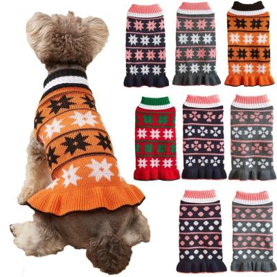 China Stocked Puppy Clothes Sherina Teddy  Chihuahua Cat Jumper Winter Warm Polka Dot Knitted Princess Dog Sweater Skirt for sale