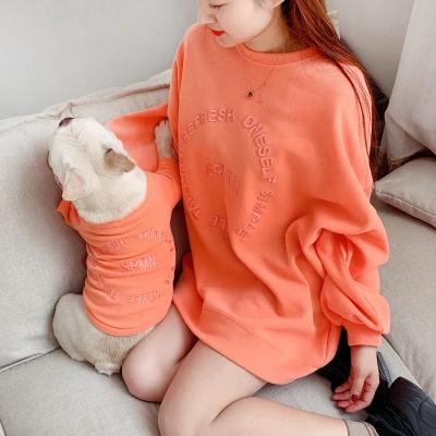 China Stocked 7 Colors  Leisure Dog Clothes Parent-child Wear Spring Autumn Bulldog Hoodie Pure Cotton Owner Pet Outfit Apparel for sale