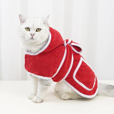 China Stocked Red Water Absorbent  Pet  Dog Bathrobe Towel Microfiber Cat Clothes Bathing Quick Drying Coat for Pet Care Supplies for sale