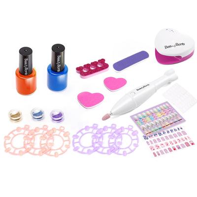 China Non-Toxic Kids Art Decoration Makeup Set Toy False Nails Makeup Set With Carry-over Dryer and Carry-Drill for sale