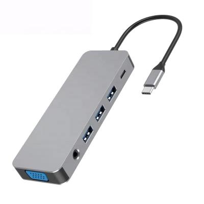 China Aluminum Alloy PowerRider 11-in-1 Multiport USB 3.1 Type--C Hub Aluminum Alloy USB3.0 RJ45 Gigabit 3.5 Jack Mic Dual HxMI VGA for sale