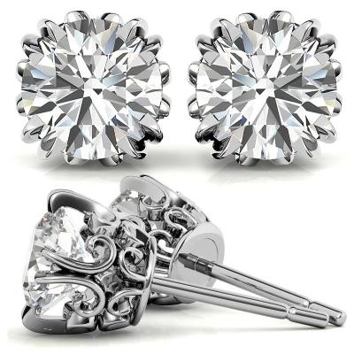 China Vintage Vintage Style 14K/18K Gold Double Prong Setting 1ct Around Unique Brilliant Cut Moissanite Stud Earrings for sale