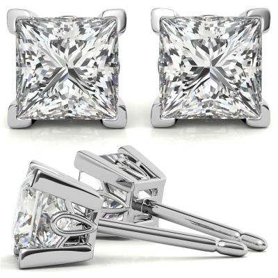 China Hot Sale Vintage Design 18K White Gold Princess Cut Moissanite Stud Earrings for sale