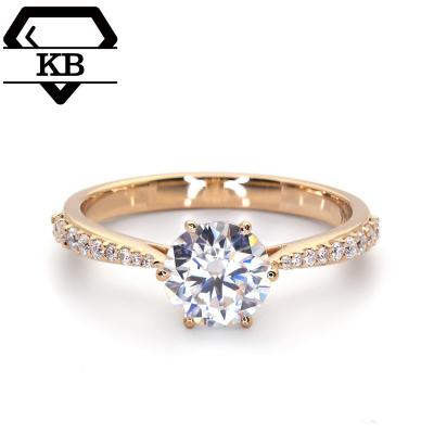 China Trendy Elegant Women Jewelry 1Carat Gold Design 10K 14K 18K Wedding Round Brilliant Cut VVS Moissanite Diamond Engagement Ring for sale