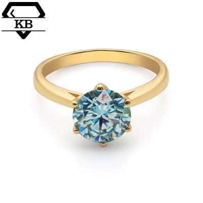 China Vintage VVS Diamond Round Green 2CT Moissanite 10K 14k 18K Blue Gold Rings For Women Solitaire Ring Anniversary Wedding Rings for sale