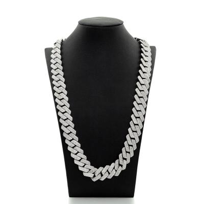 China Hiphop 18mm 925 Sterling Silver 3 Rows VVS Moissanite Cuban Link Moissanite Glazed Chain for sale