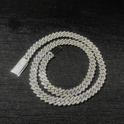 China Custom 2 Row Hip Hop S925 Silver 10mm Wide Moissanite Ice Out Cuban Link Chain Necklace for sale