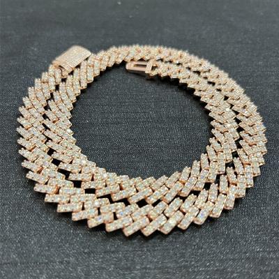 China Hiphop Hip Hop 10MM Cuban Chain Necklace Iced Out Moissanite Diamond Cuban Chains Necklace in Rose Gold for sale