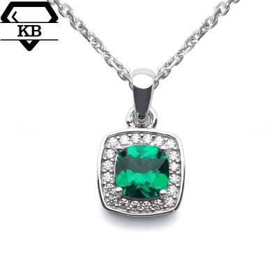 China KIBO GEM Stone Green 925 Sterling Silver Jewelry Classic Design 1CT Cushion Cut Pendants Necklace For Women for sale