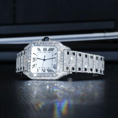 China Luxury Popular Ready To Ship Mens White VVS Luxury Moissanite Diamond Iced Out Stainless Steel Face Watch for sale