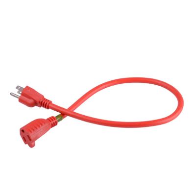 China 12IN home appliance extension outdoor power cord. 16/3 A.W.G., SJTW cord, 125V, 13A, in red with three-prong plug for sale