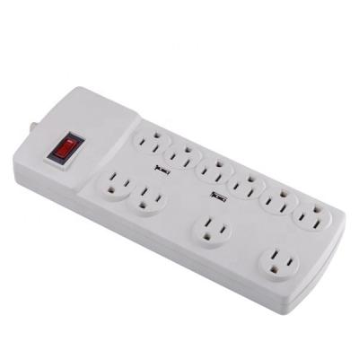 China Commercial 10 Outlet Power Strip, 125V 15A ABS Delay, 2 Charging Ports Max.2.1A, USB Cord 900J/14AWG for sale