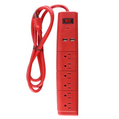 China 6-Outlets ABS Surge Protector ABS Power Strip with 2 USB, 1.5-6FT Cord, 125V/60Hz/15A/1875W, Red for sale