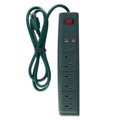 China 6-Outlets ABS Surge Protector ABS Power Strip Cord with 2 USB, 1.5-6FT Cord, 125V/60Hz/15A/1875W, Green for sale