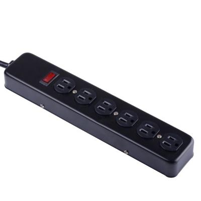 China 6-Outlets Metal Surge Protector Metal Housing Power Strip with Resettable Power Switch, 1.5-6FT Extension Cord, 125V/60Hz/15A/1875W, Black for sale