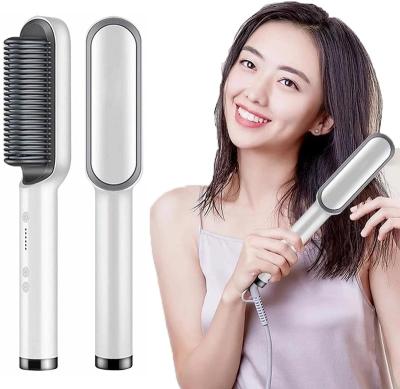 China Profissional Car Hot Combs Anti-scalding Hair Straightener Brush Ceramic Hair Curler Heated Brush Electric Smart Hair Straightener for sale