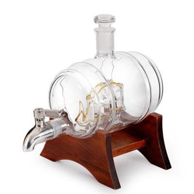 China CREATIVE 850ml Whiskey Glass Barrel With Tap And Wooden Base for sale