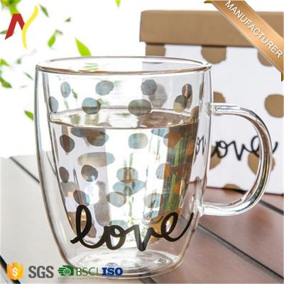 China 2017 Hot 350ml Double Wall Double Wall Glass Mug Cup With Handle For Juice And Tea Coffee for sale