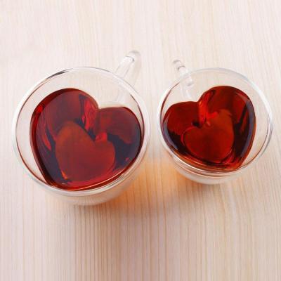 China Amazon Success 5OZ Heart Stocked Love Shaped Double Wall Glass Mug Heavy Duty Tea Cup Milk Heart Shape Double Wall Glass Coffee Mug for sale