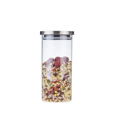 China Wholesale Food Storage Storage Freshness Storage Transparent Sealed Clear Glass Jar With Metal Lid for sale