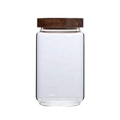 China Empty Borosilicate Glass Extra Large Home Kitchen Fresh Storage Storage Jars With Wooden Lid for sale