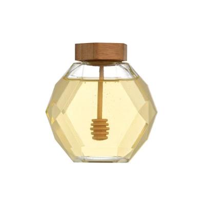 China Hot Selling Sustainable Amazon Honey Storage Jar With Hex Stir Sensitive Bar And Wooden Cover for sale