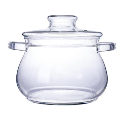 China High Transparency Heat Resistant Stored Two-ear Stored Borolicate Glass Cooking Jar for sale