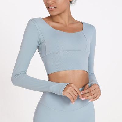 China SHEDO Solid Color Antibacterial Tight Sports Crop Top With Chest Pad for sale