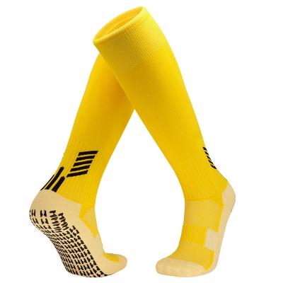 China Breathable HJ Logo High Quality Custom Non Slip Grip KidsLong Nylon Soccer Socks for sale