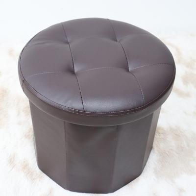 China Best Foldable Selling Round Leather PU Storage Ottoman Stool Folding Stool For Living for sale