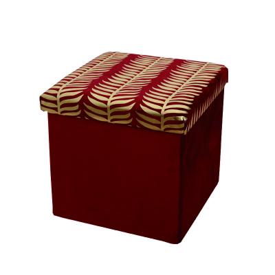 China Foldable Home Furniture Popular Velvet Pouf Stool Hot Stamping Stool With Folding Function For Living Room for sale