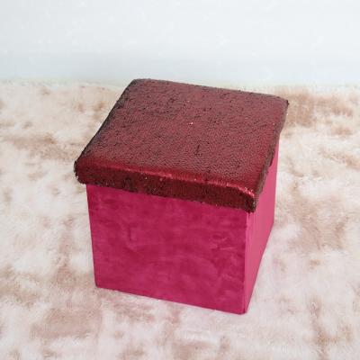 China Newcomer Sequins Foldable Modern Comfortable Stool Storage Box Storage Stool Living Furniture for sale