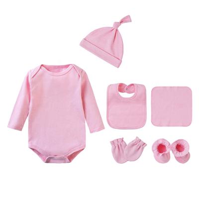 China 100% Cotton Long Sleeve Organic Newborn Baby Romper Hat Scarf Bib Baby Clothing Set for sale