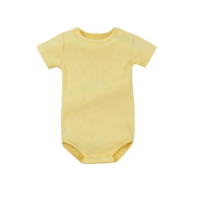 China Comfortable Breathble Cotton Shorts Sleeve Baby Romper Baby Jumpsuit Left Shoulder Snap Button Baby Romper for sale