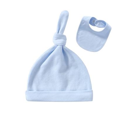 China Custom Cotton Striped Plain Newborn Baby Kids Hat Bib Sets for sale